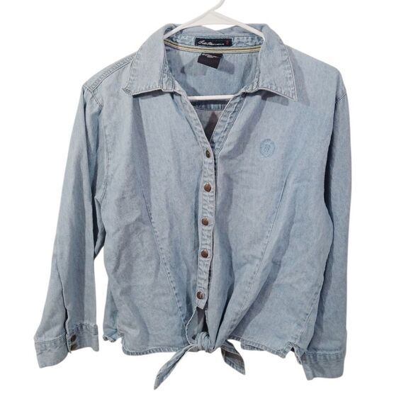 Vintage Denim Button Front Tie Top - Picture 2 of 9